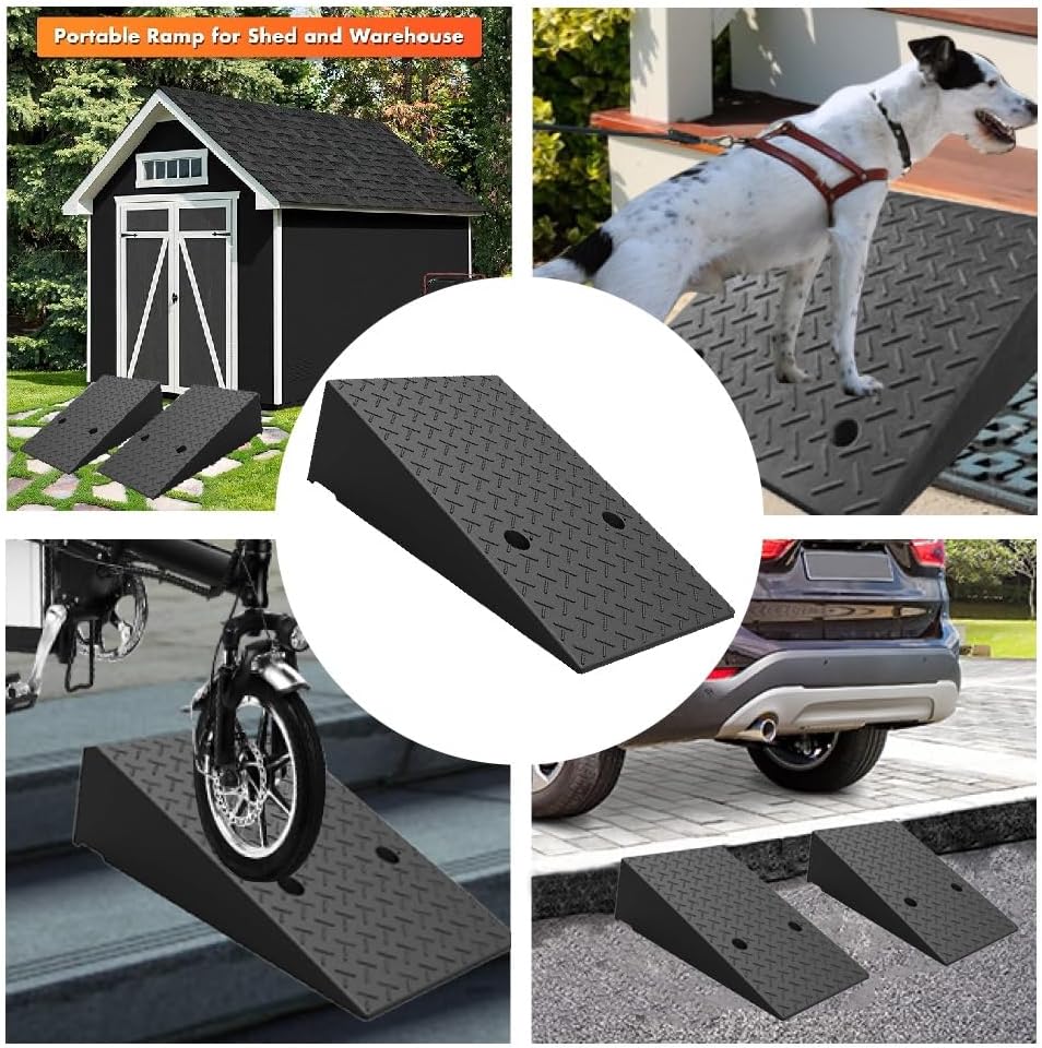 Portable Rubber Curb Ramps Lawnmower Threshold Ramps Driveway Kerb Ramp Loading Ramps With Expansion Screws Doggy Door Ramp for Car Motorcycle Wheelchairs Scooter Bike Truck Forklifts(19.7x31.5x7.1in)