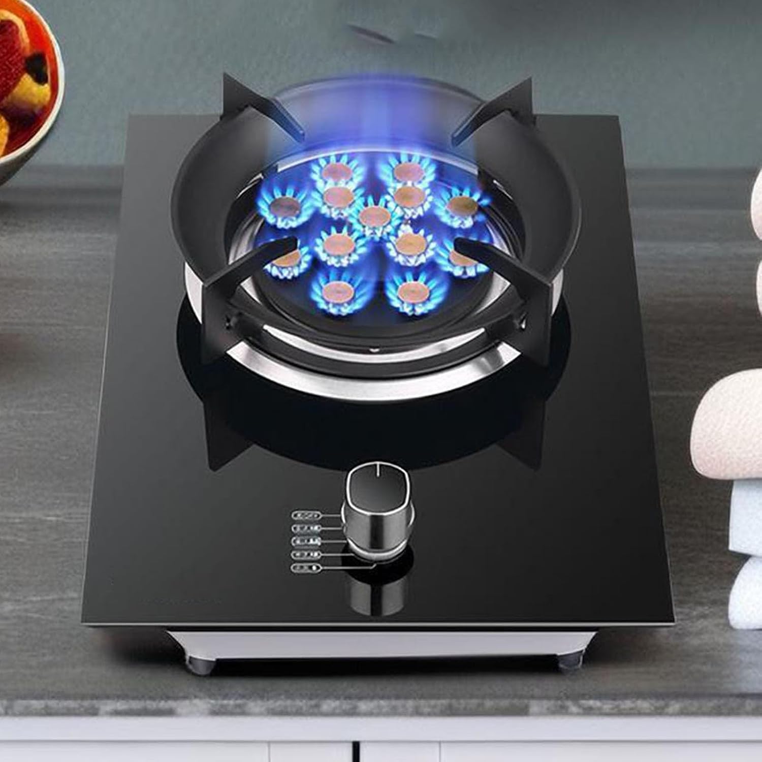 Gas Stove 1 Burner,7.2KW Tempered Glass Cast Copper Pot Rack,Natural Gas/Liquefied Gas Conversion Stove,with Flameout Protection and Safety Child Lock(NG)