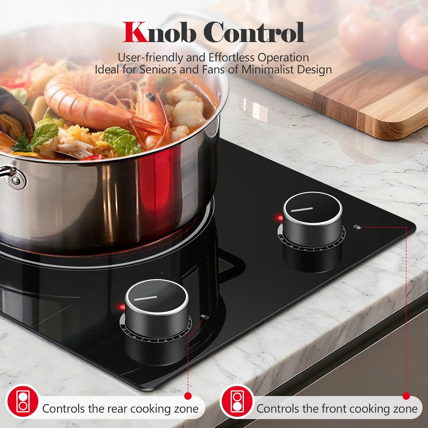 SNDOAS 2 Burner Electric Cooktop,12 inch Built-in 3000W and 9 Power Levels Glass Ceramic Stove Top,Electric Stove with Knob Control,Hardwired 240V for Kitchen,Residual Heat Protection,Easy Clean
