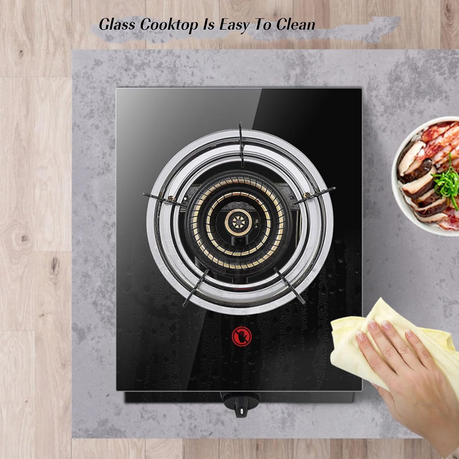 Gas Stove 1 Burners,Glass Black Nine-Head Copper Cover Fierce Fire Extinguishing Protection (liquefied Gas) with Valve and Pipe Clamp