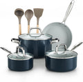 Cook N Home 10 Pcs Ceramic Pots and Pans Cookware Set, Non Stick & Non-Toxic Health Kitchen Cook Ware Sets, Blue