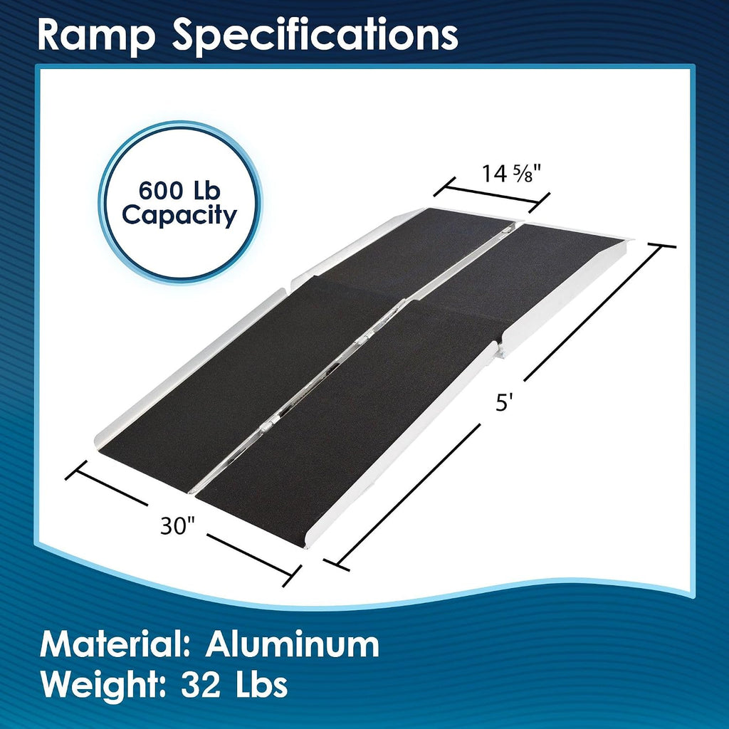 5' Portable Wheelchair Ramp for Home Steps, 600 lb, Scooter, Silver Spring