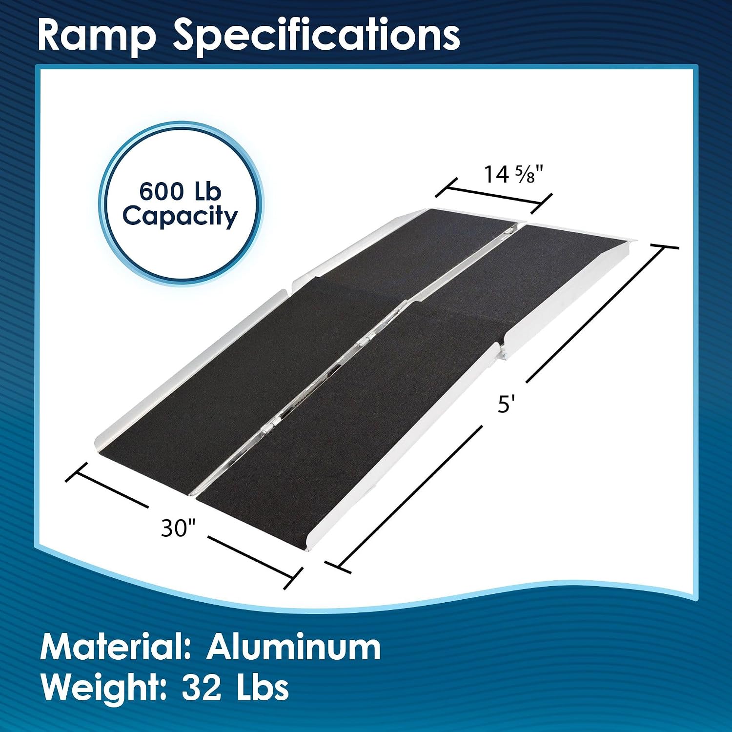 5' Portable Wheelchair Ramp for Home Steps, 600 lb, Scooter, Silver Spring