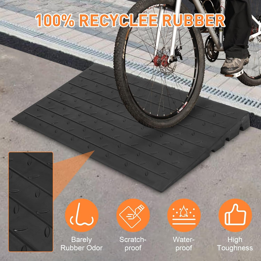 4 Inch Raised Rubber Threshold Ramp Cuttable Door Ramp, Portable Non-Slip Wheelchair Ramp, Heavy Duty Curb Ramp, 2500 Lb Load Capacity for Wheelchairs, Warehouses, Residential, Docks