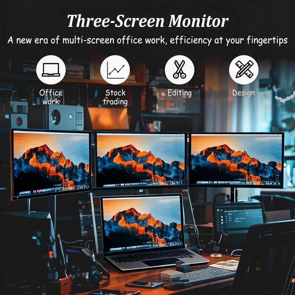 15.6in Laptop Tri-Fold Monitor, 1920 x 1080 FHD Portable Laptop Screen Extender, Extended Screen with 360° Rotation Acjustable Viewing Angles