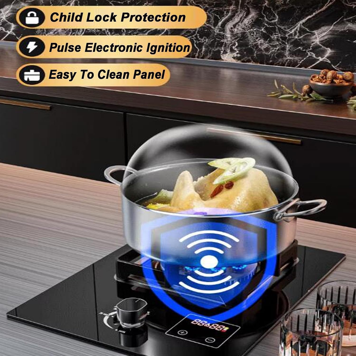 Gas Cooker,9.8kW Tabletop NG gas Stove,Single-Burner Built-in LPG cooker,for Family Restaurants Food Stalls(LPG)
