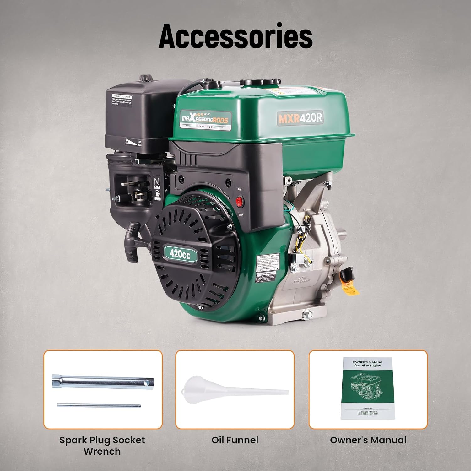 maXpeedingrods 420cc Gasoline Engine, 4 Stroke OHV Horizontal Gaso Engine, Recoil Start for Go-Karts, Compressors, Lawn Mowers, Water Pumps