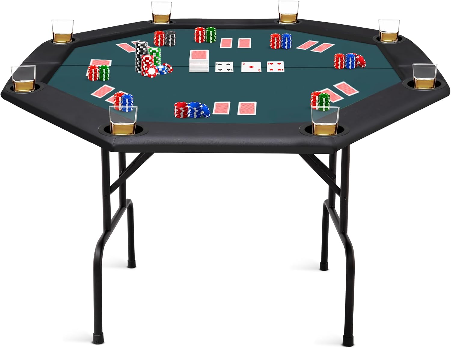 ZivPlay Poker Table Foldable Texas Holdem Poker Table Portable with Folding Legs for Card Game and Casino Gambling 8 Player Octagon (48)