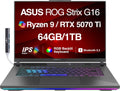 ASUS ROG Strix G16 G614 AI Gaming Laptop 16.0' 165Hz IPS WUXGA Display (AMD Ryzen 9 8940HX, GeForce RTX 5070 Ti 12GB, 64GB DDR5, 1TB PCIe SSD, RGB KB, Win 11 Home) w/DKZ USB Hub - G614PR-G16.R95070TI