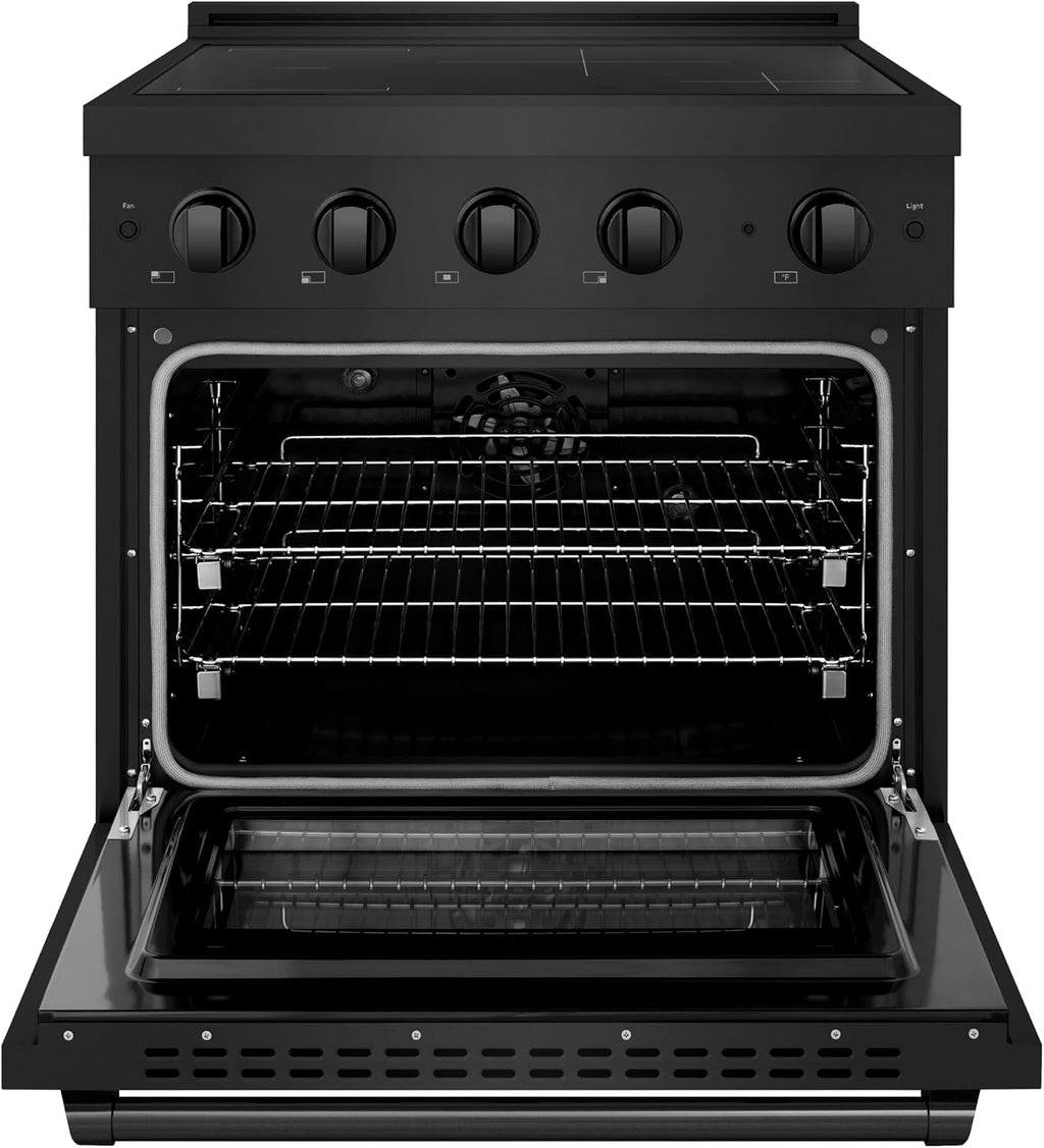 ZLINE 30 in. 4.2 cu. ft. Paramount Induction Range with 4 Element Cooktop and Electric Convection Oven in Black Stainless Steel (SINRB-30)