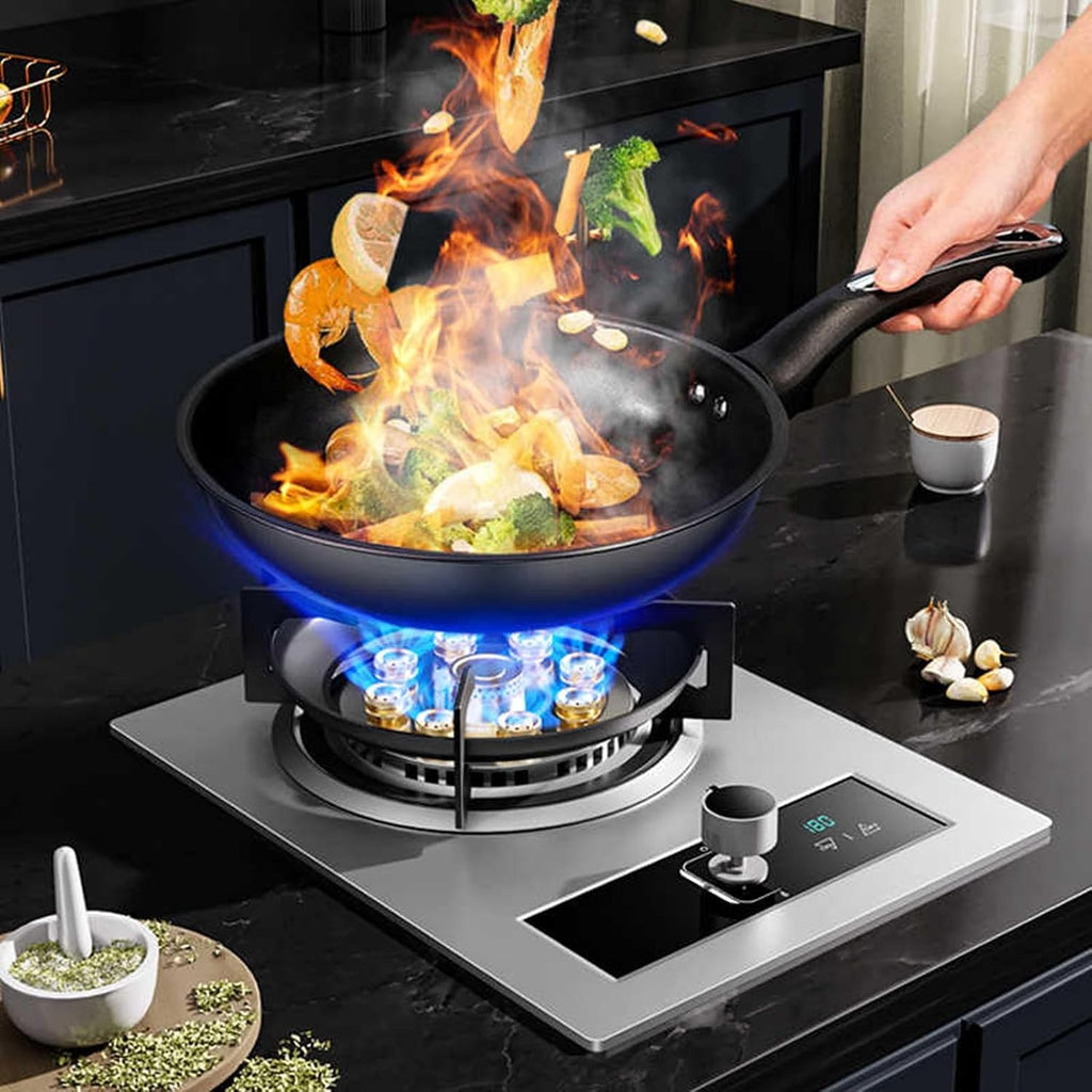 Gas Stove with 1 Burner,7.2KW Camping Gas Cooker,Kitchen Counter Top Stove,Independent Timer Both Sides,with Flameout Protection,for Home Kitchen(LPG)