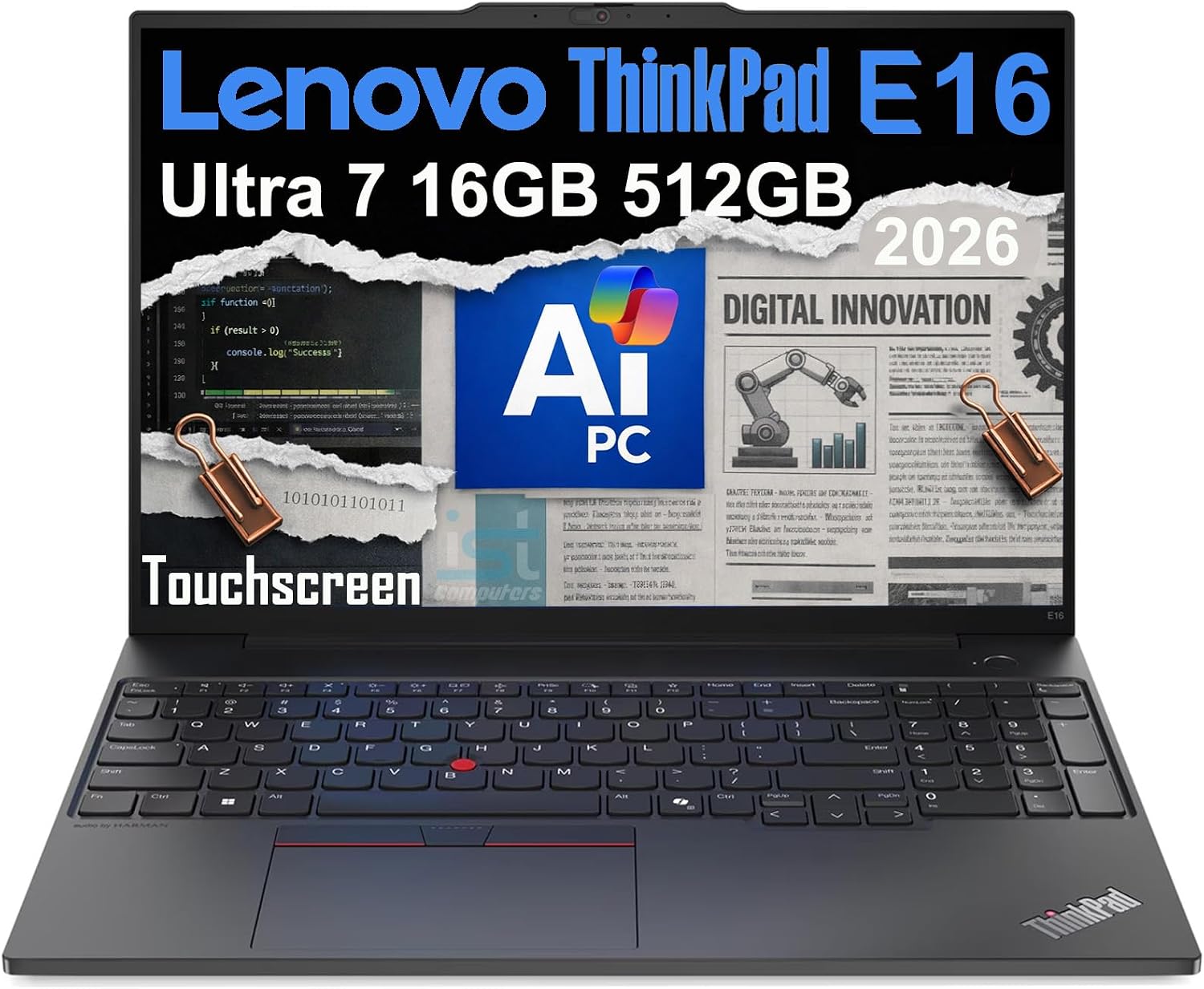 Lenovo ThinkPad E16 Gen 2 Business AI PC Laptop (16' FHD+ Touchscreen, Intel 12-Core Ultra 7 155U (> i7-1355U), 16GB DDR5 RAM, 512GB SSD), Backlit, Thunderbolt 4, Ethernet,1080p Webcam, Win 11 Pro