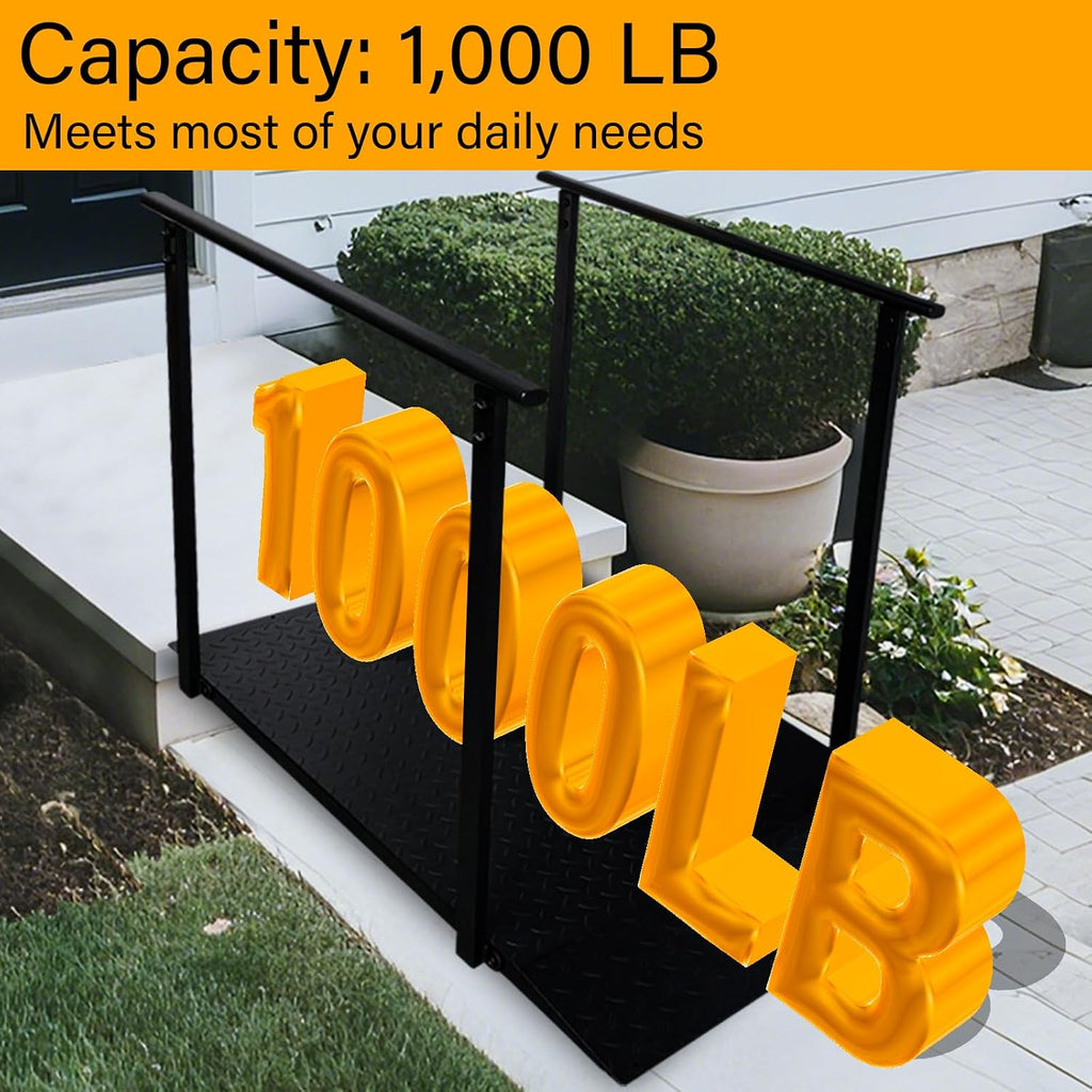 4FT Wheelchair Ramp with Handrails for Home Steps, 1000 LB Capacity, for 4-8in Rise Steps, Non-Slip Iron Handicap Ramps with Handrails, for Doorways Curbs Stairs, L45 x W33 (Black, 45in)