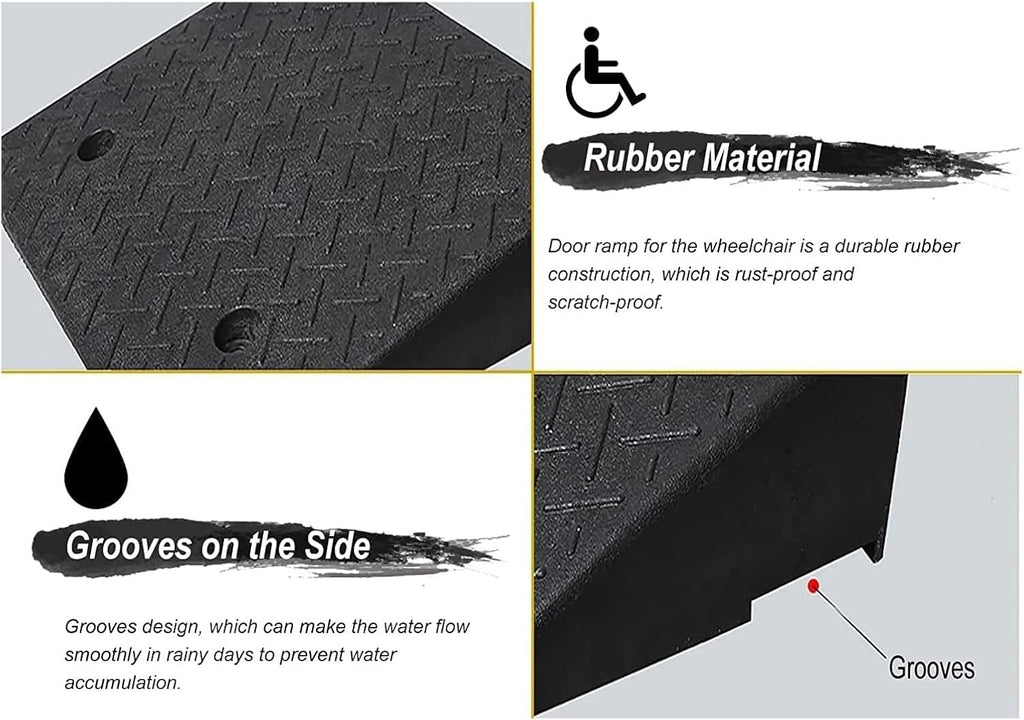 Threshold Ramp Wheelchair Ramp Non-Slip Threshold Ramp Heavy Duty Rubber Scooter Ramp for Car Entrance Kerb Ramps Handicap Ramps Anti-Slip (Size : 12cm/4.5in Rise)