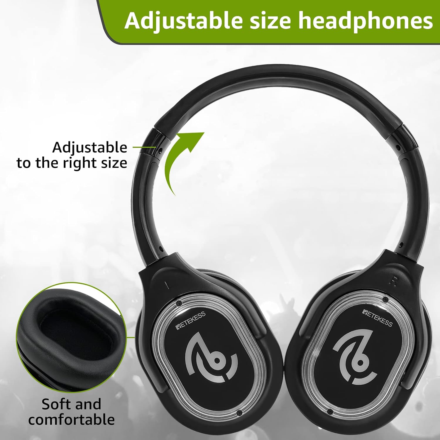 Retekess TA003 Silent Disco Headphone System,Silent Disco Headsets with 3 Channel,LED Lights,Hi-Fi Sound Quality,Silent Disco Headphones Wireless for Dance Party,Festivals, School (Pack of 4)