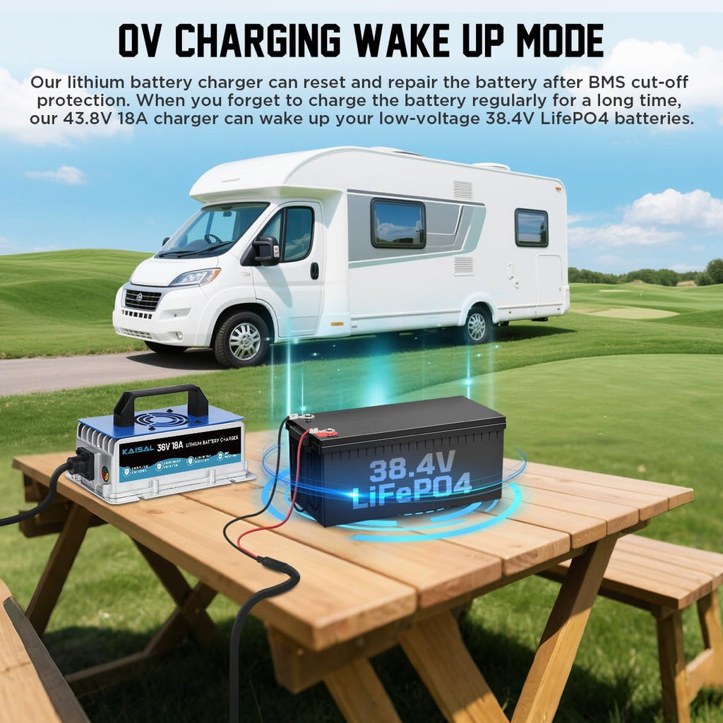 Lithium Battery Charger 36 Volt/43.8V 18A for 36V (38.4V) LiFePO4 Battery 0V Wake Up 36V Lifepo4 Battery Charger, IP67 Waterproof, for Golf Cart, Forklift, Trolling Motor, Boat, Car, RV, Lawn Mower