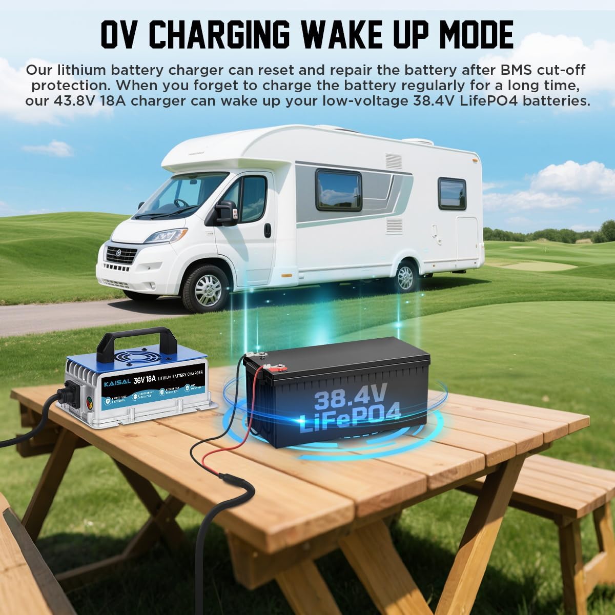Lithium Battery Charger 36 Volt/43.8V 18A for 36V (38.4V) LiFePO4 Battery 0V Wake Up 36V Lifepo4 Battery Charger, IP67 Waterproof, for Golf Cart, Forklift, Trolling Motor, Boat, Car, RV, Lawn Mower