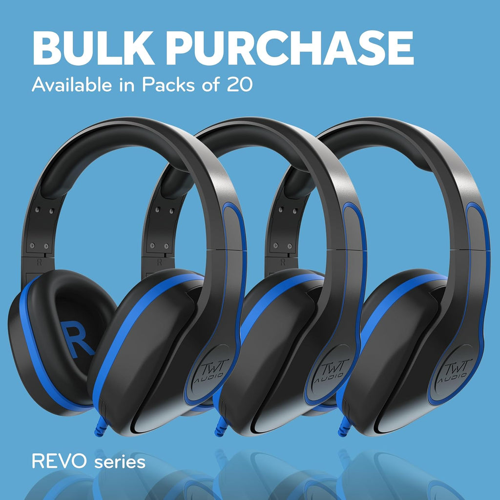 REVO TW300, Premium Wired Over-Ear Headphones, Noise Reducing Headphones with 3.5mm Jack, Black - 20 Pack