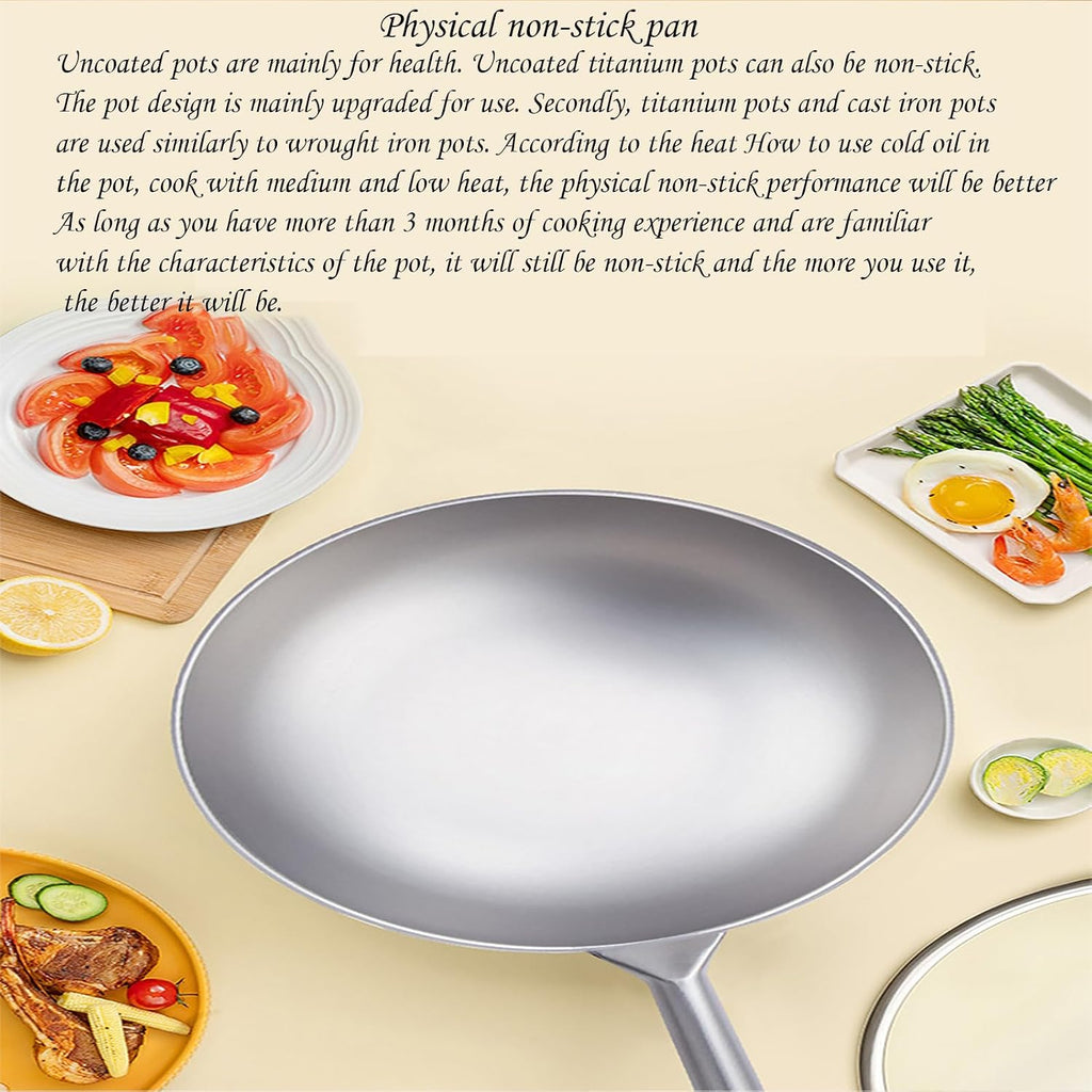 Pure Titanium Pot, Wok Pan with Lid, Nonstick Woks and Stir-Fry Pans, No Chemical Coated Flat Bottom Chinese Wok for Induction, Electric, All Stoves,A-32cm
