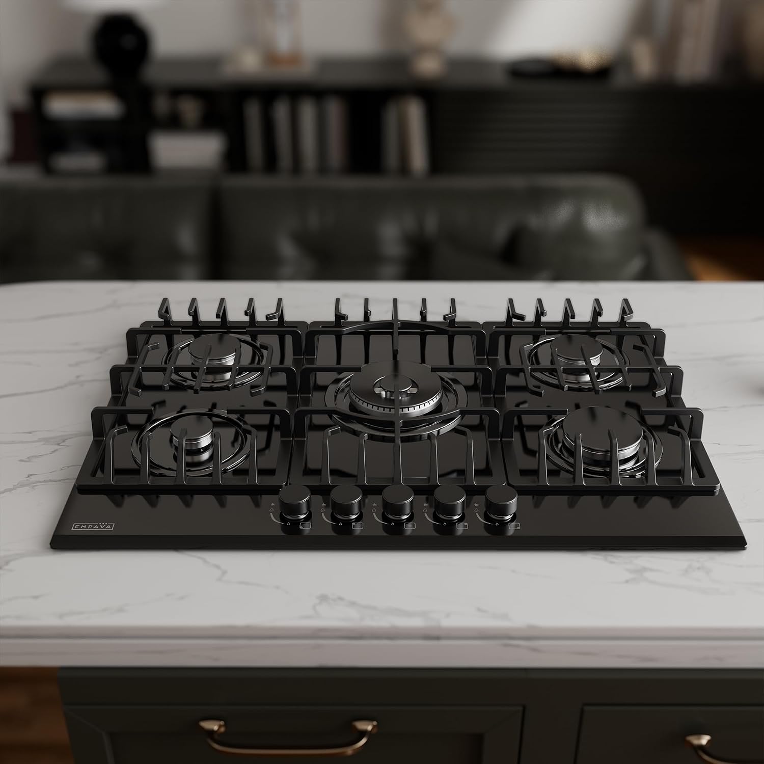 Empava 36' Bulit-in Tempered Glass Gas Cooktops 5 Italy Imported Sabaf Burners Stove Tops, 36 Inch, Black