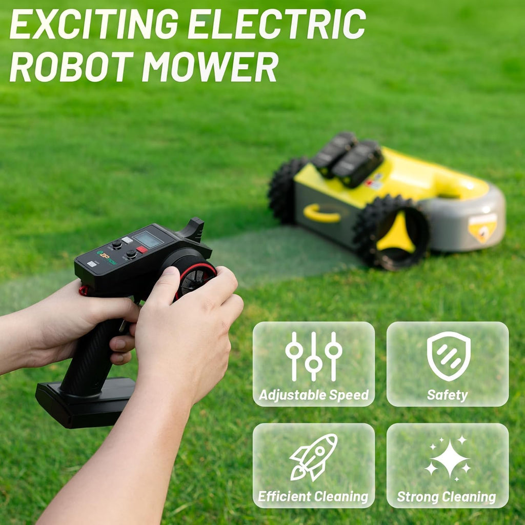 Cordless Remote Control Lawn Mower – Self-Propelled Electric Lawn Mower with Dual 3Ah Batteries, Remote Control, Adjustable 2'–3' Cutting Height & All-Wheel Traction for 45° Slopes