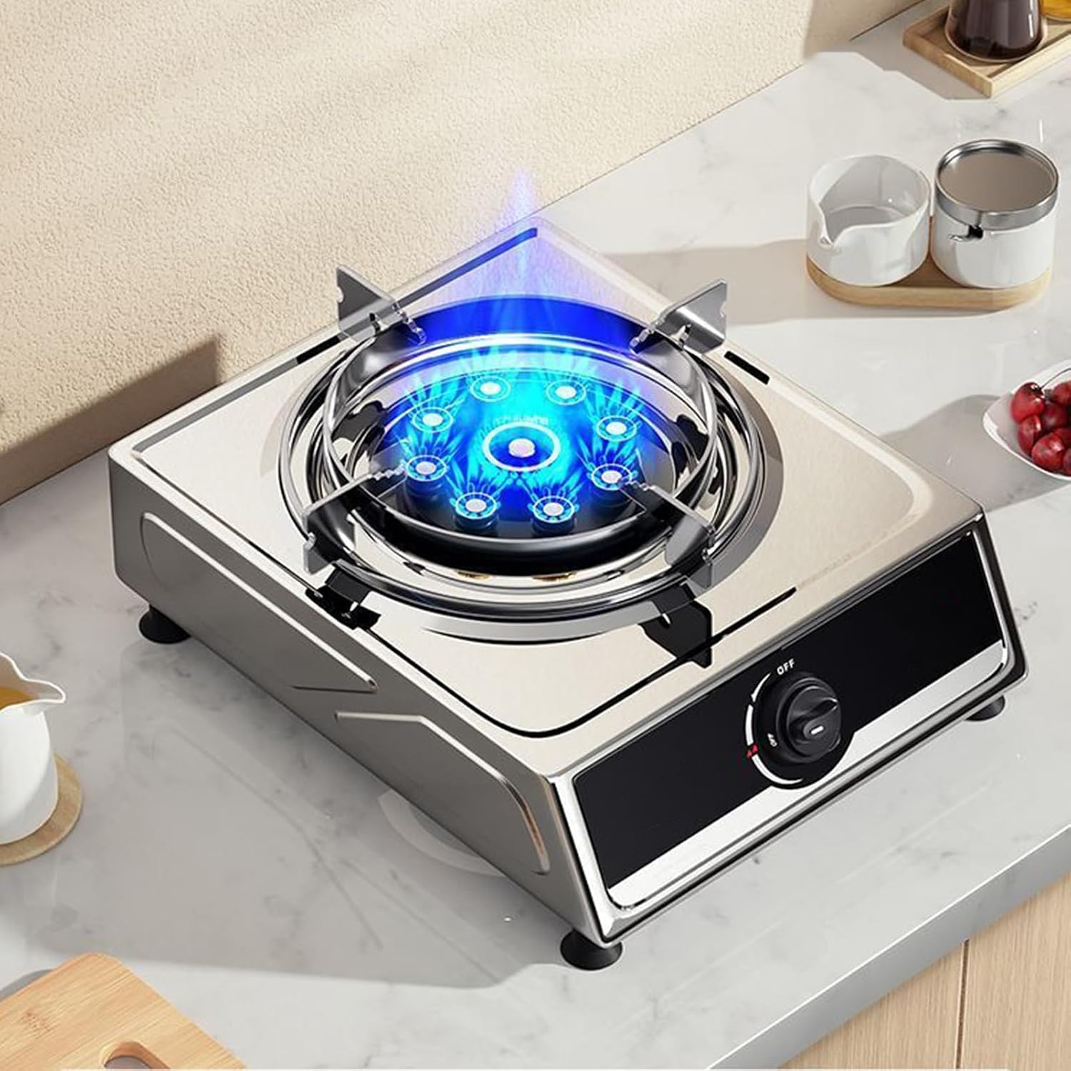 Gas Cooker,Single Burner,5.0KW Gas/LP Gas Conversion Stove,Stainless Steel Catering Indoor Regulators,with Flameout Protection,for Home Kitchen(LPG)