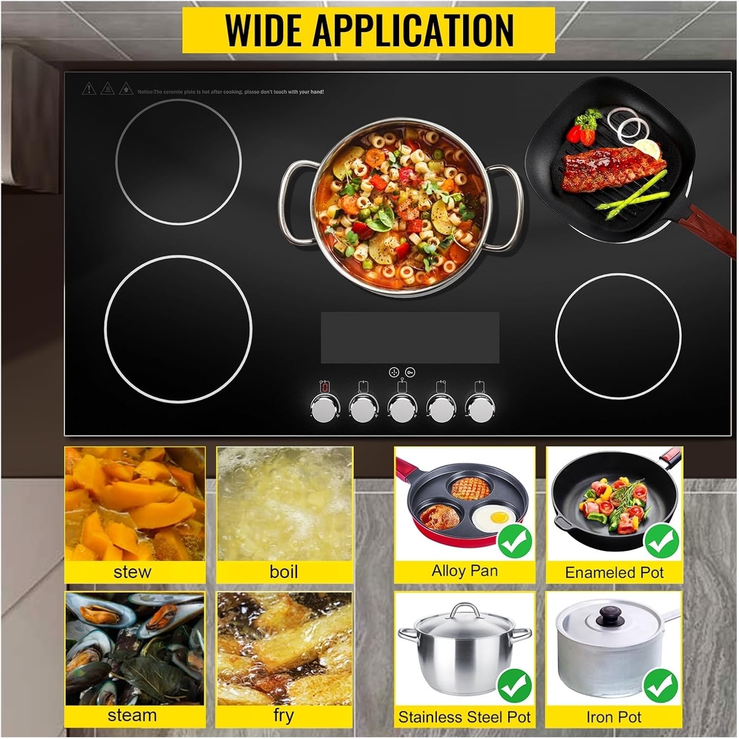 2/4/5 Burners Built-in Induction Stove Top 11/12/30/35 IncH Ceramic Glass Electric Cooktop With 9 Power Levels For Beginners DIY Use(12in 110V)