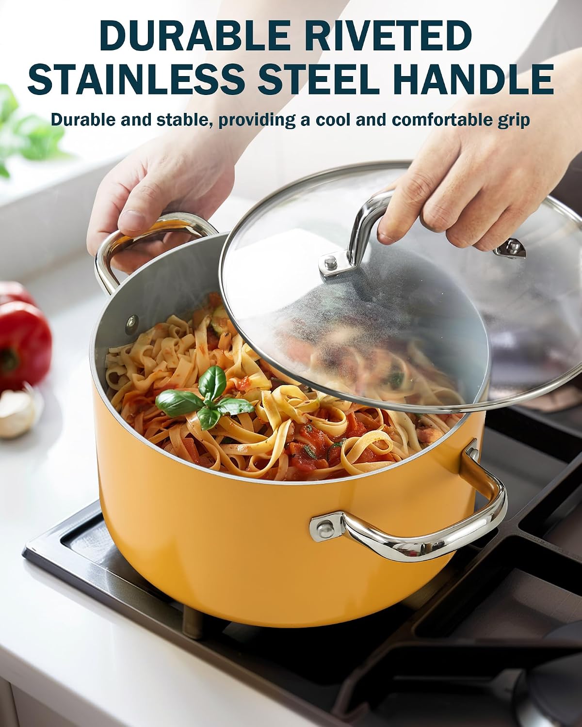 Cook N Home 10 Pcs Ceramic Pots and Pans Cookware Set, Non Stick & Non-Toxic Health Kitchen Cook Ware Sets, Yellow