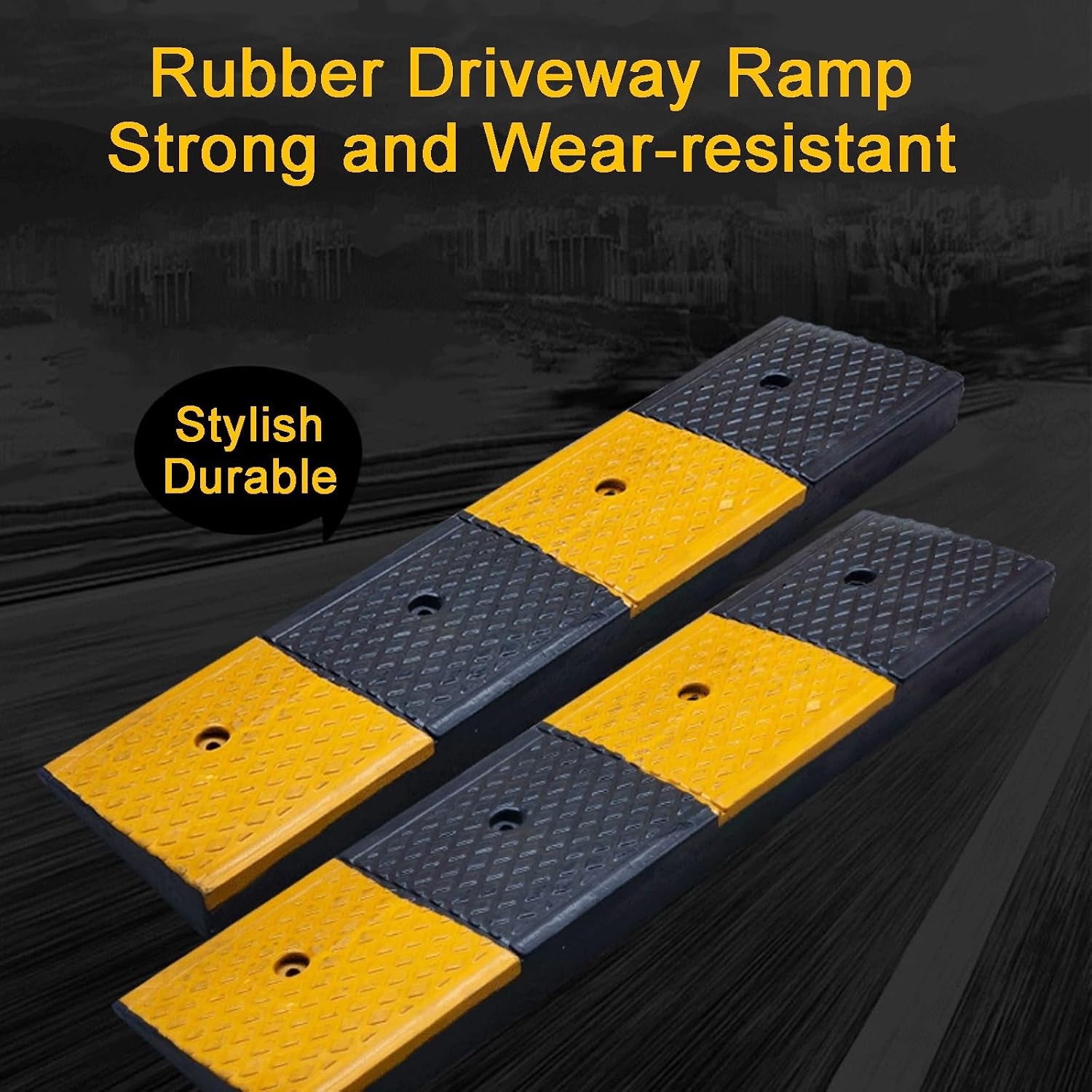 Rubber Curb Ramps Antislip Portable Rise Height Threshold Ramp with Stable Honeycomb Structure for Motorcycle Sidewalk(Yellow,100 * 8 * 2cm/39 * 3.1 * 0.8in)