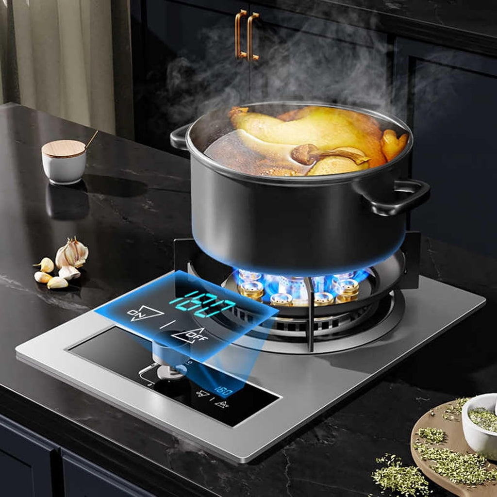 Gas Stove with 1 Burner,7.2KW Camping Gas Cooker,Kitchen Counter Top Stove,Independent Timer Both Sides,with Flameout Protection,for Home Kitchen(NG)