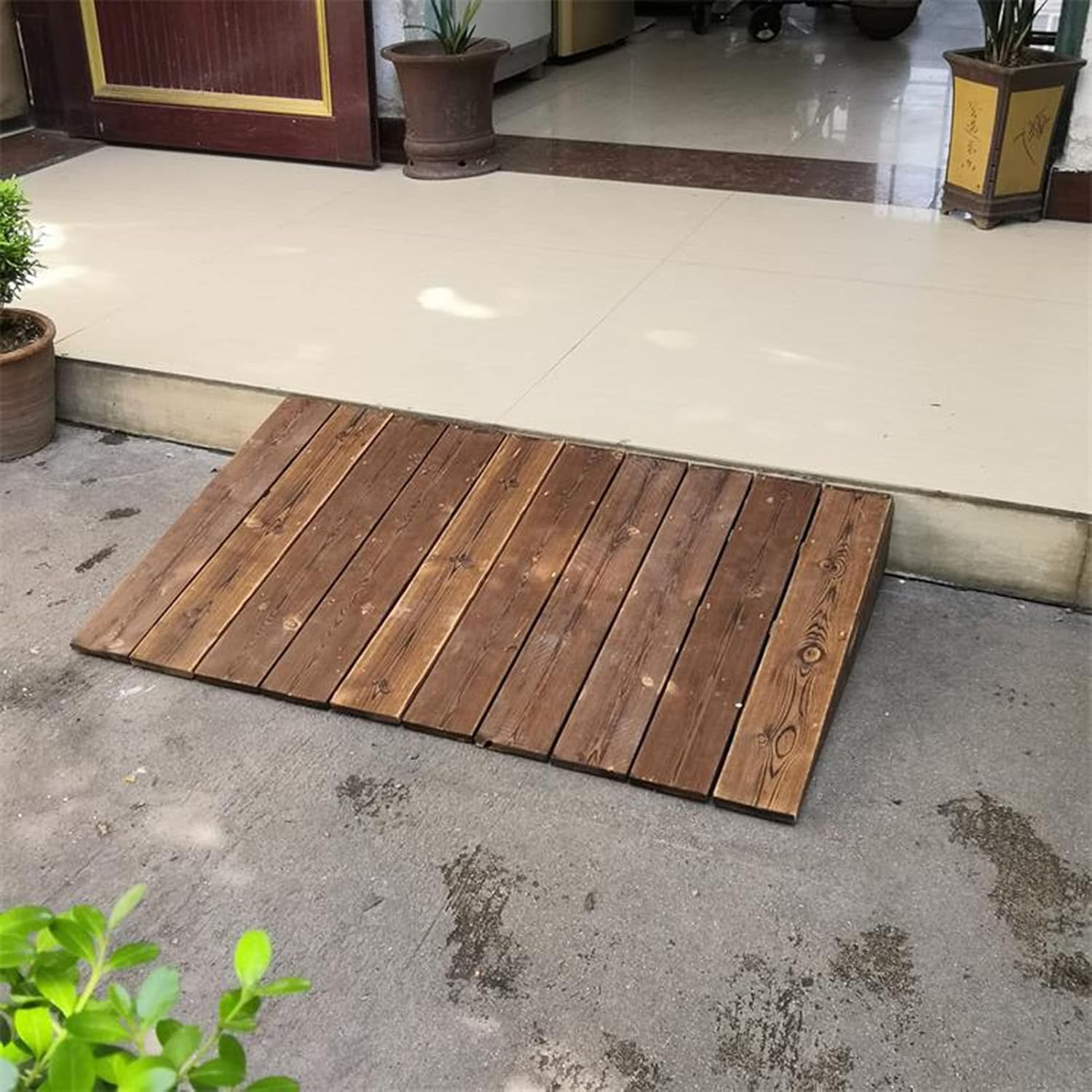 Home Wheelchair Entry Ramp, 4'/7'/8' Rise Door Threshold Ramps, Wooden Ramps for Scooter Access and Pets (Size: 90x70x18cm/35.4x27.6x7inch)