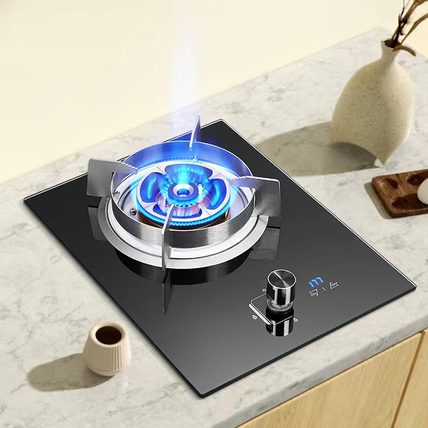 Gas Cooker 1 Burner,5.2KW Kitchen Counter Top Stove,Gas/LP Gas Conversion Stove,with Flameout Protection and Timer,for Home Kitchen(LPG)