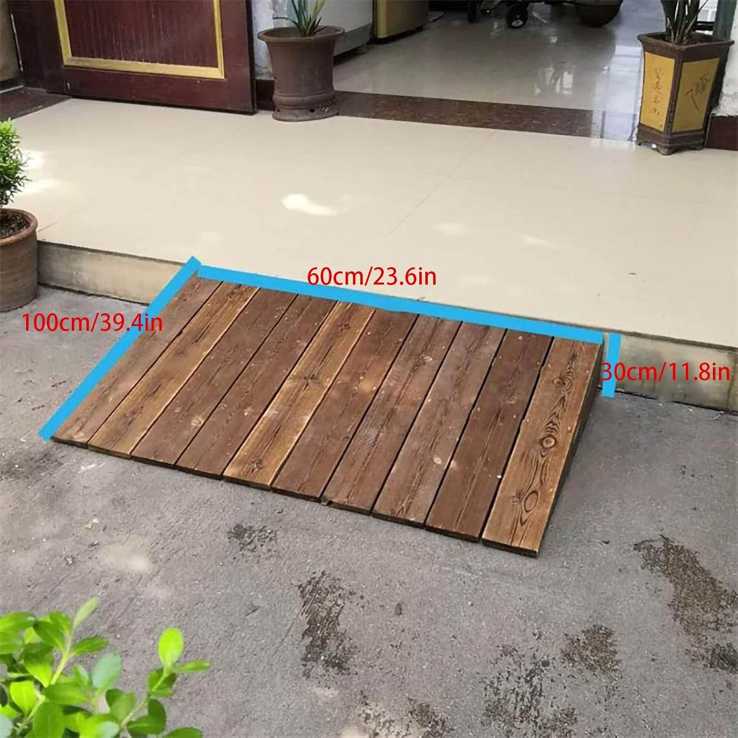 Wooden Threshold Ramp，Portable Wheelchair Ramp for Steps 4' 7' 8' 10' 12' Rise, Lightweight Wooden Entry Ramp/Slope for Outdoor Stair Step (Size : 60x100x30cm)