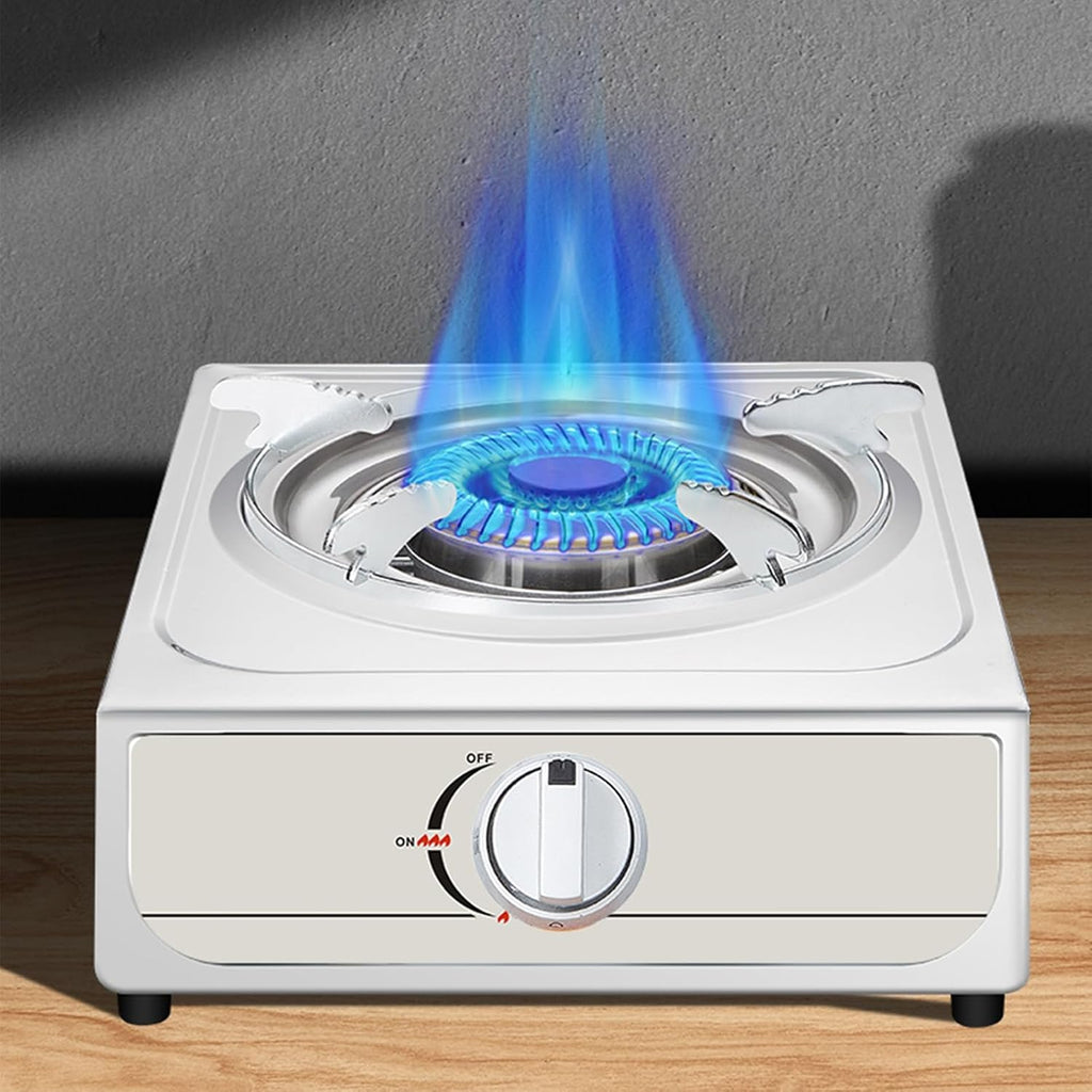 Single Burner Gas Stove,Energy-Gathering Direct-fire Bottled Liquefied Gas with Flameout Protection, Stainless Steel,Ideal for Kitchens,Apartments