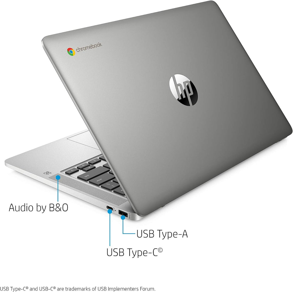 HP Chromebook 14-inch HD Laptop, Intel Celeron N4000, 4 GB RAM, 32 GB eMMC, Chrome (14a-na0010nr, Mineral Silver) (Renewed)