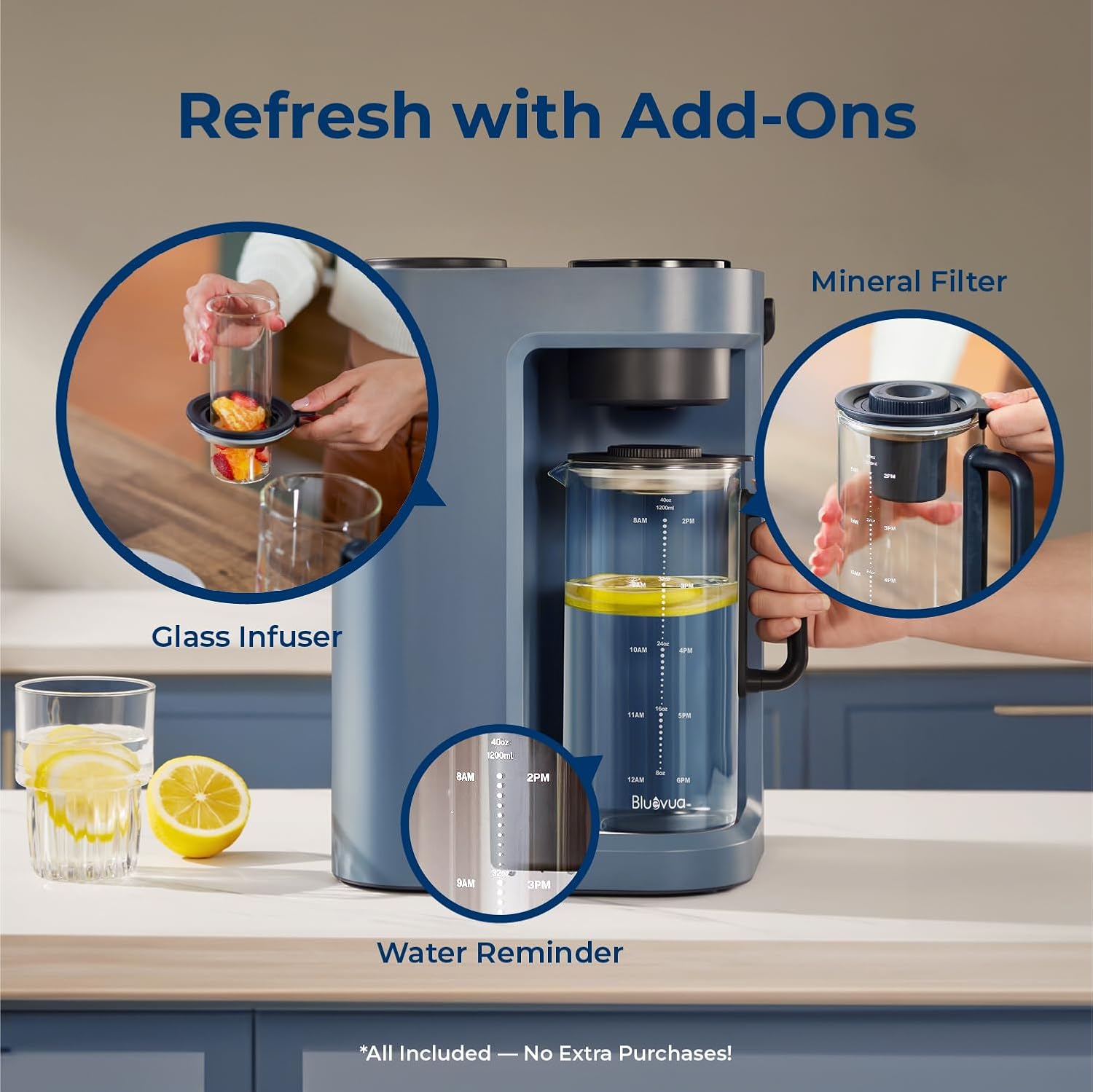 Bluevua RO100ROPOT-Lite Countertop Reverse Osmosis Water Filter System, 3:1 Pure to Drain Ratio, Portable RO Filtration with Remineralization, No Installation, WQA Certified, 7-Stage UV Blue