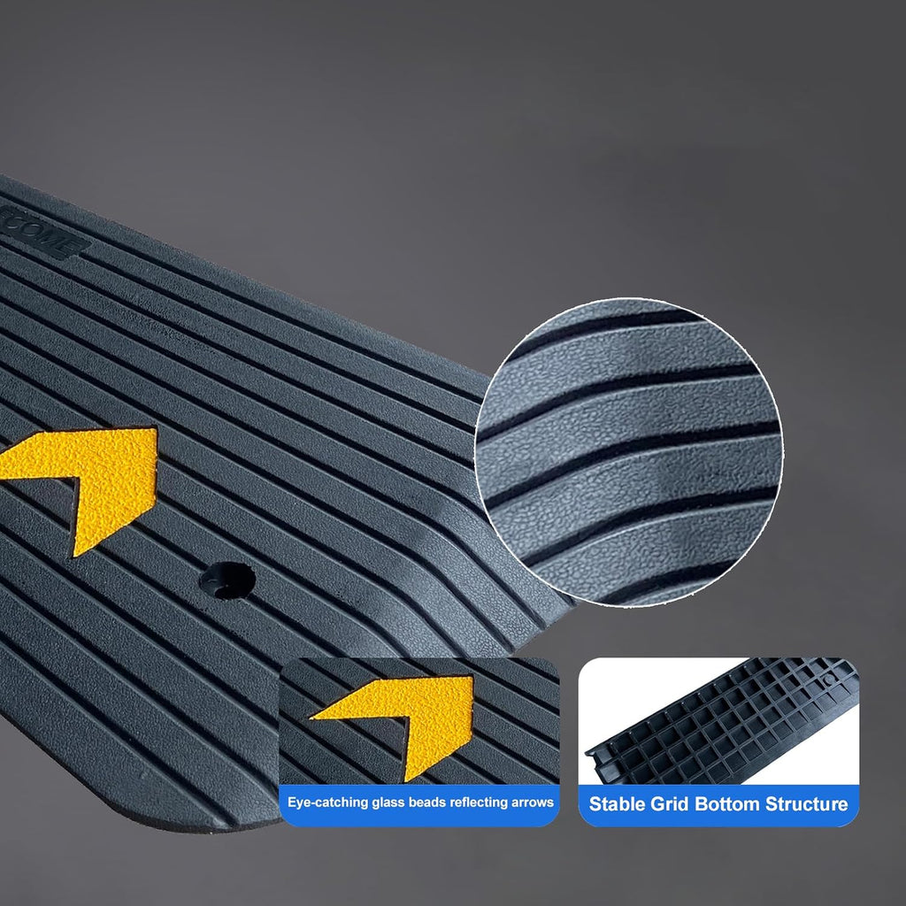 Rubber Threshold Ramp for Doorways Heavy Duty 10cm 4' Rise Wheelchair Ramp, 1 Pack Recycled Rubber Power Curb Ramp for Door Threshold Wheelchair Scooter Curb (RTR100)
