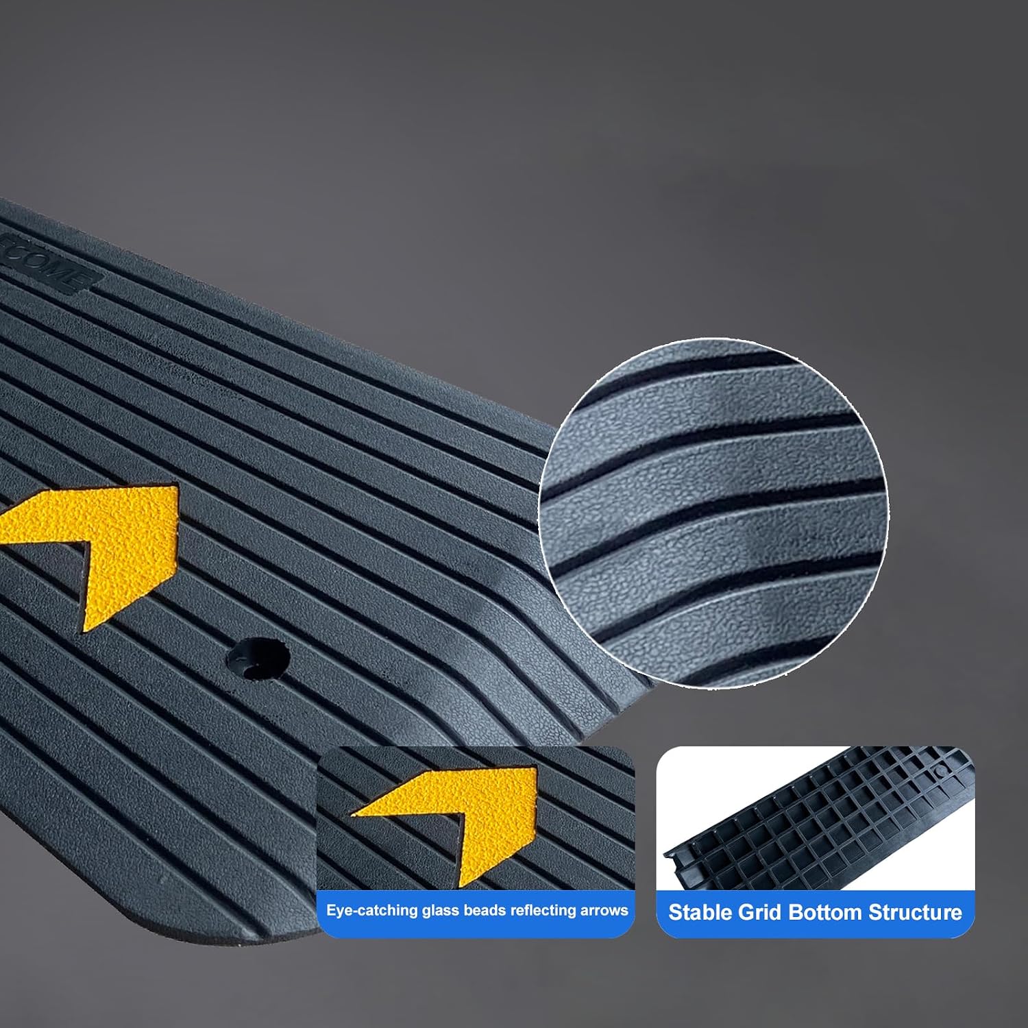 Rubber Threshold Ramp for Doorways Heavy Duty 10cm 4' Rise Wheelchair Ramp, 1 Pack Recycled Rubber Power Curb Ramp for Door Threshold Wheelchair Scooter Curb (RTR100)