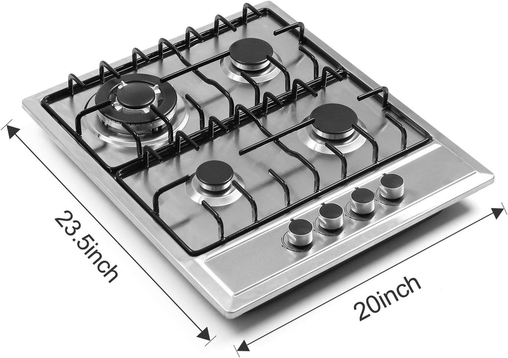 24″x20″ Built in Gas Cooktop 4 Burners Stainless Steel Stove with NG/LPG Conversion Kit Thermocouple Protection and Easy to Clean (20Wx24L)