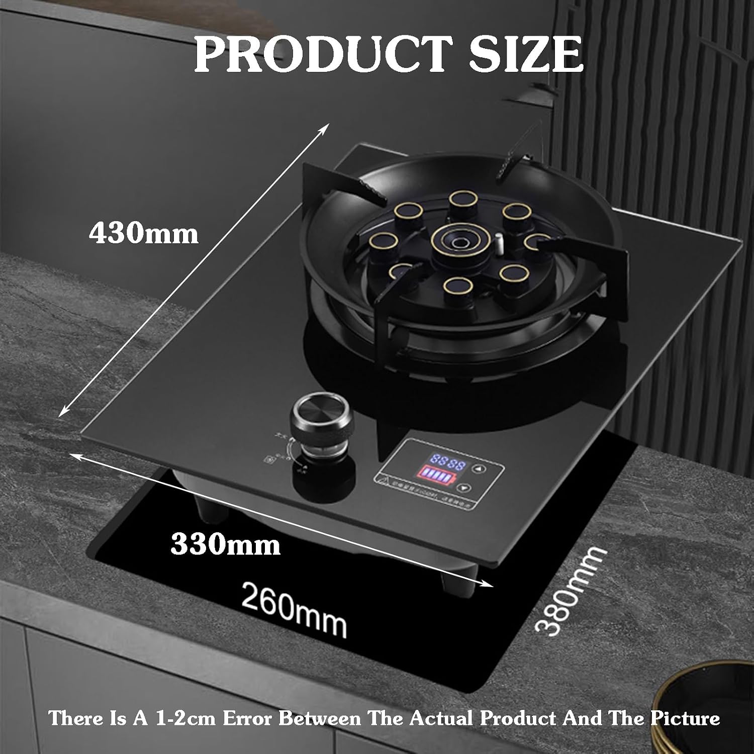 Gas Stove 1 Burner,5.2KW 9-Cavity Countertop Stove,Independent Timer Both Sides,Tempered Glass Cast Iron Pot Rack,NG/LPG Gas Source Kit(NG)