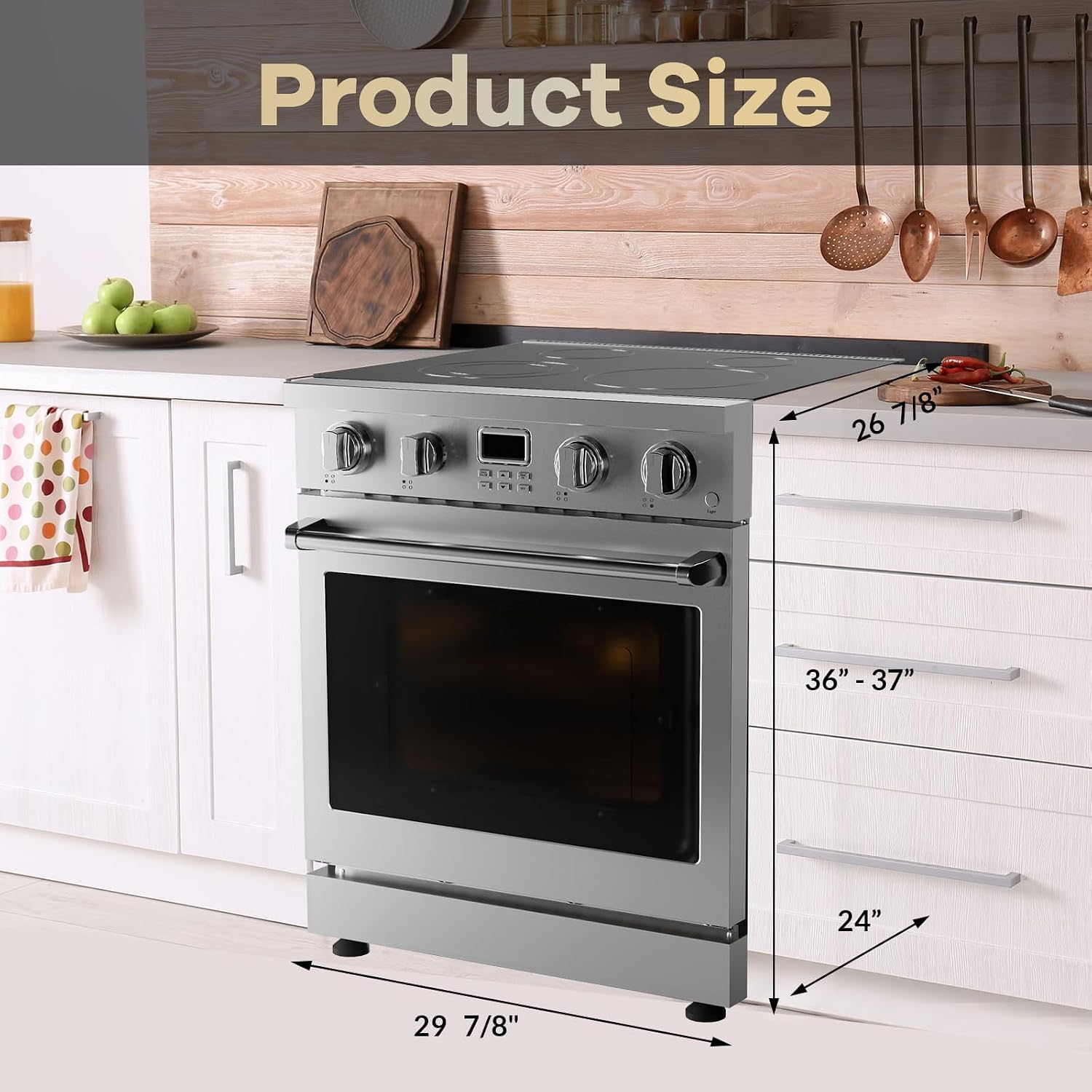 30-Inch Electric Range with 4.8 Cu.Ft Convection Oven, 4 High-Powered Burners, 6 Cooking Modes, Smooth Glass Surface, Built-In Timer, Freestanding Professional Kitchen Stove