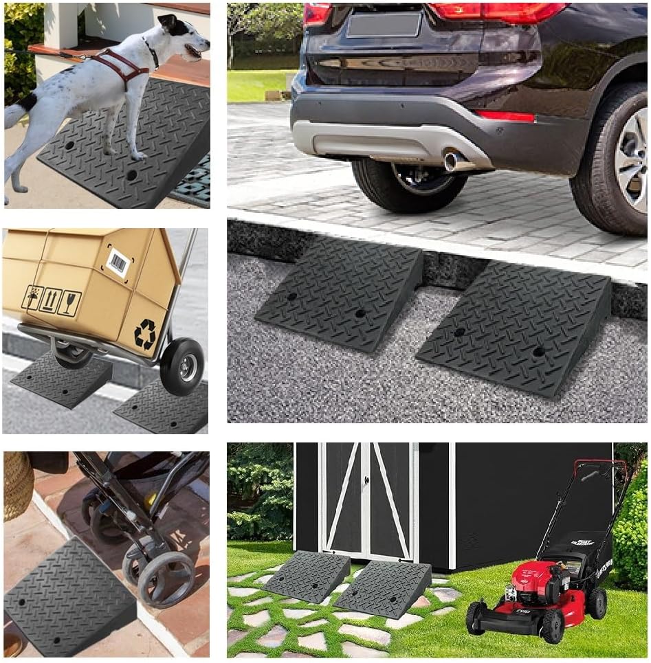 Rubber Curb Ramp Heavy-Duty Threshold Ramps Rise Height Kerb Ramp Driveway Ramps for Car Motorcycle Wheelchairs Bikes Loading Dock Truck Forklifts with Stable Grid Structure(19.7x31.5x9.4in)