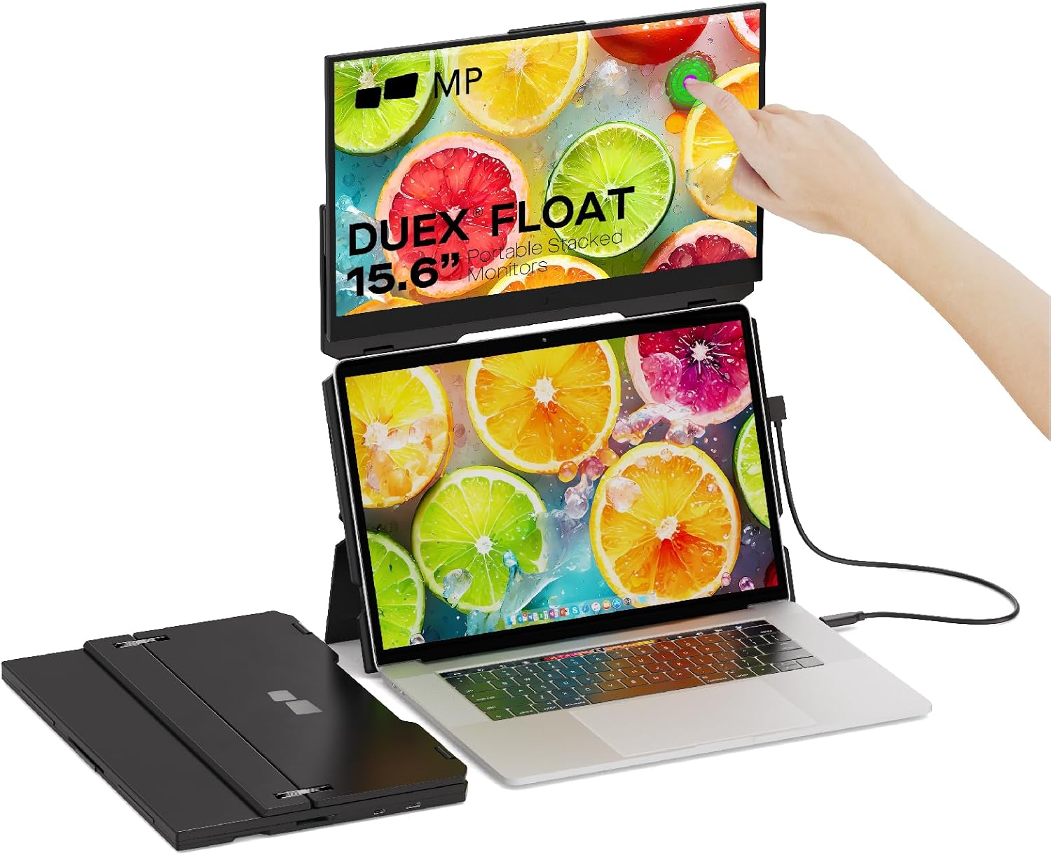 Duex Float Mobile Pixels 15.6' Laptop Screen Extender, 1080P FHD IPS Stacked Portable Monitor, USB C/HDMI Travel Extended Computer Display with Built-in Kickstand,Plug and Play