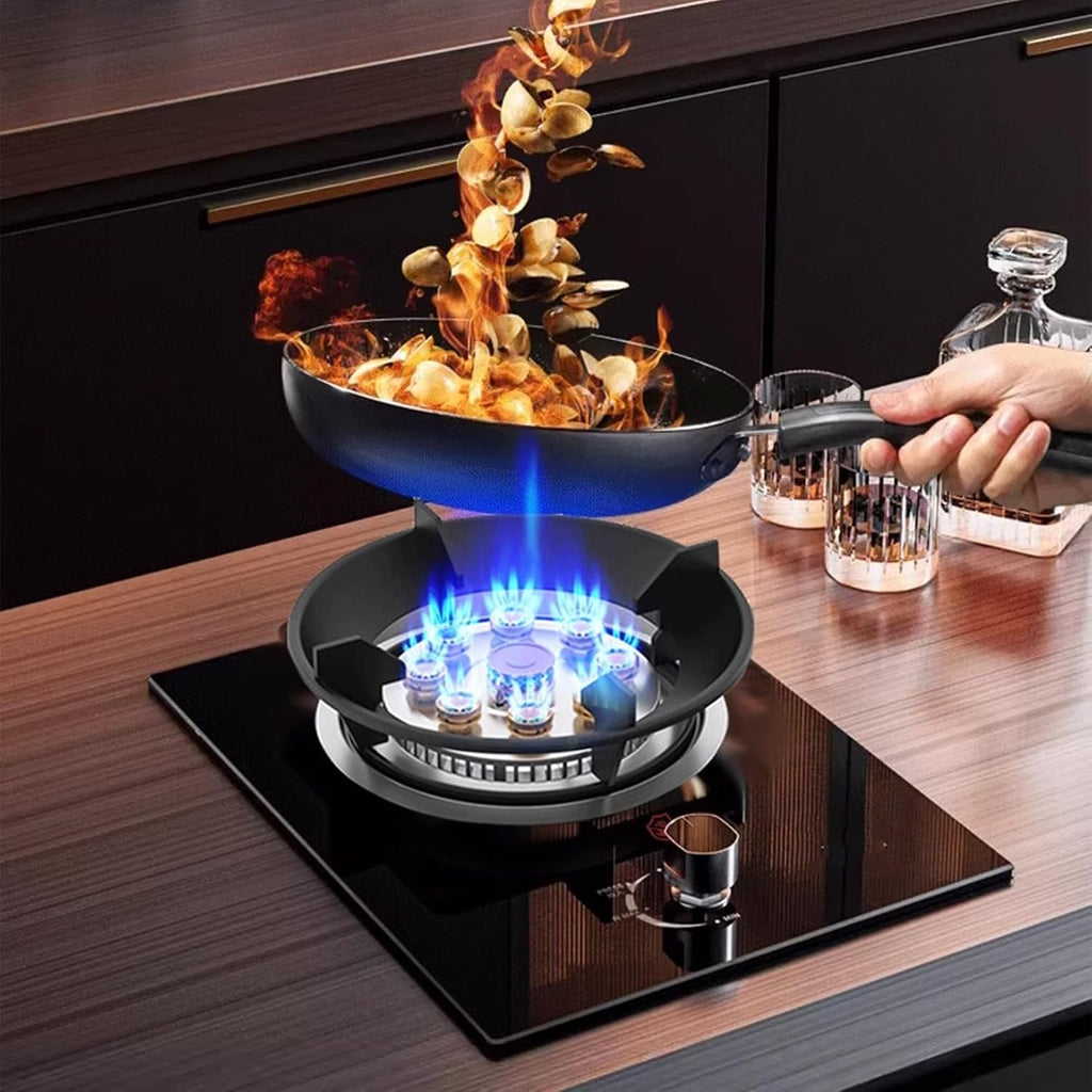 Gas Cooktop 1 Burner,5.0KW Portable Gas Stove,9-Cavities High-fire Frying Pan,Tempered Glass Cast Iron Pot Rack,with Flameout Protection,for Home(LPG)