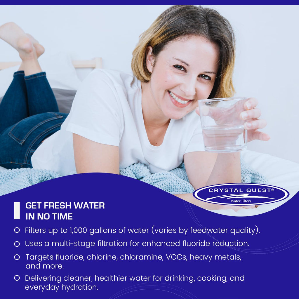 Crystal Quest SMART/Fluoride Removal Water Filter Pitcher Cartridge – Advanced Filtration for Clean, Healthy Water, Removes Contaminants, Long-Lasting, Easy Installation - 1,000 Gallons [Pack of 6]