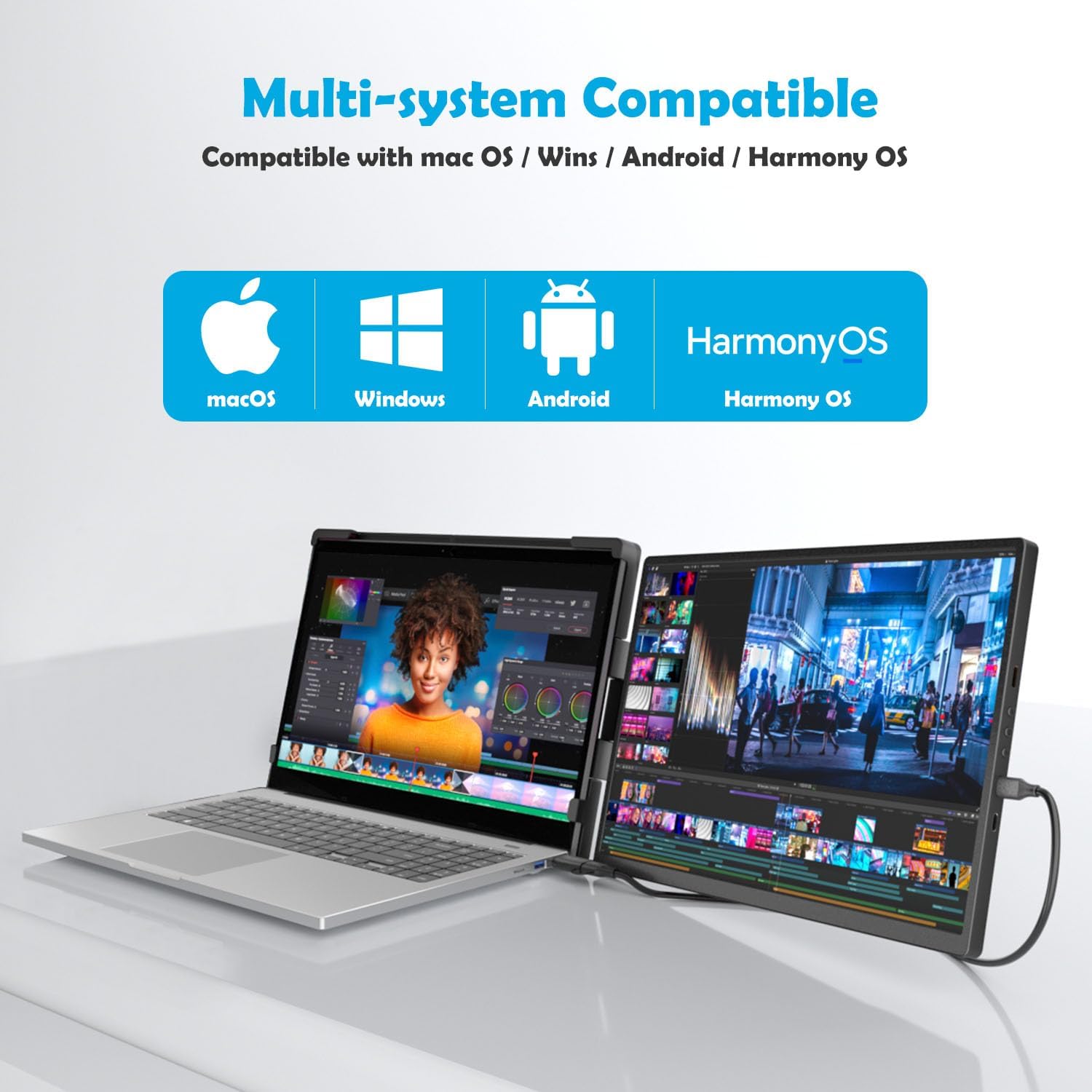 14.1-inch 2K Portable Dual Laptop Monitor Extender (with USB Docking Station) 2240x1400 QHD IPS Foldable Plug and Play Travel Home Office Second Screen Compatible with HDMI,USB-A and USB-C