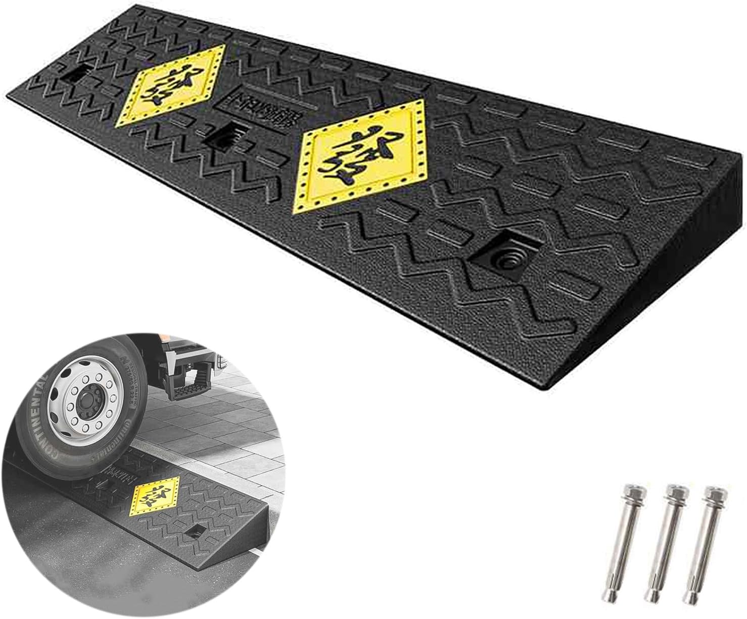 Driveway Ramp Non-Slip Solid Rubber Wheelchair Ramp Heavy Duty Threshold Ramp for Garages RV Truck Loading Dock(100 * 25 * 6cm/39 * 10 * 2.4in)
