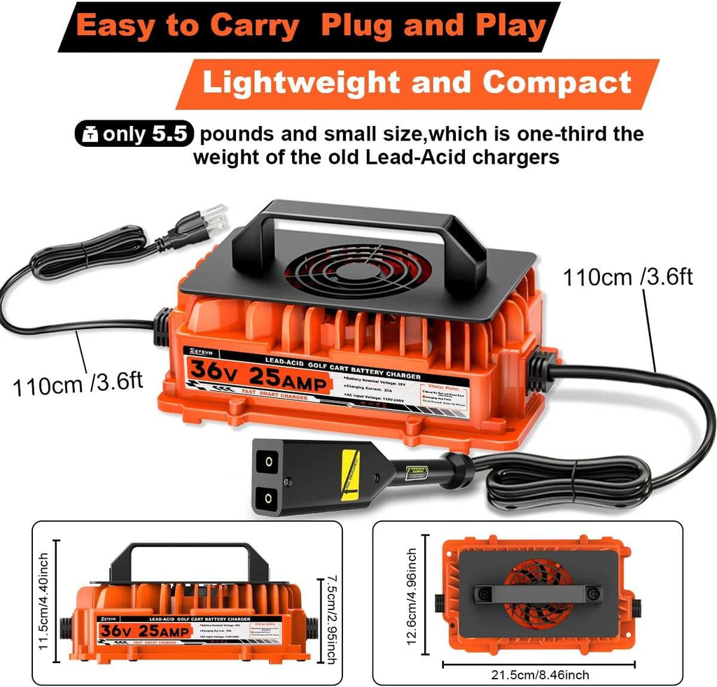 36 Volt 25 AMP Golf Cart Charger for EZGO TXT 36V Golf Cart Battery Charger with 2-Pin D Style Plug Lead-Acid Battery Charger