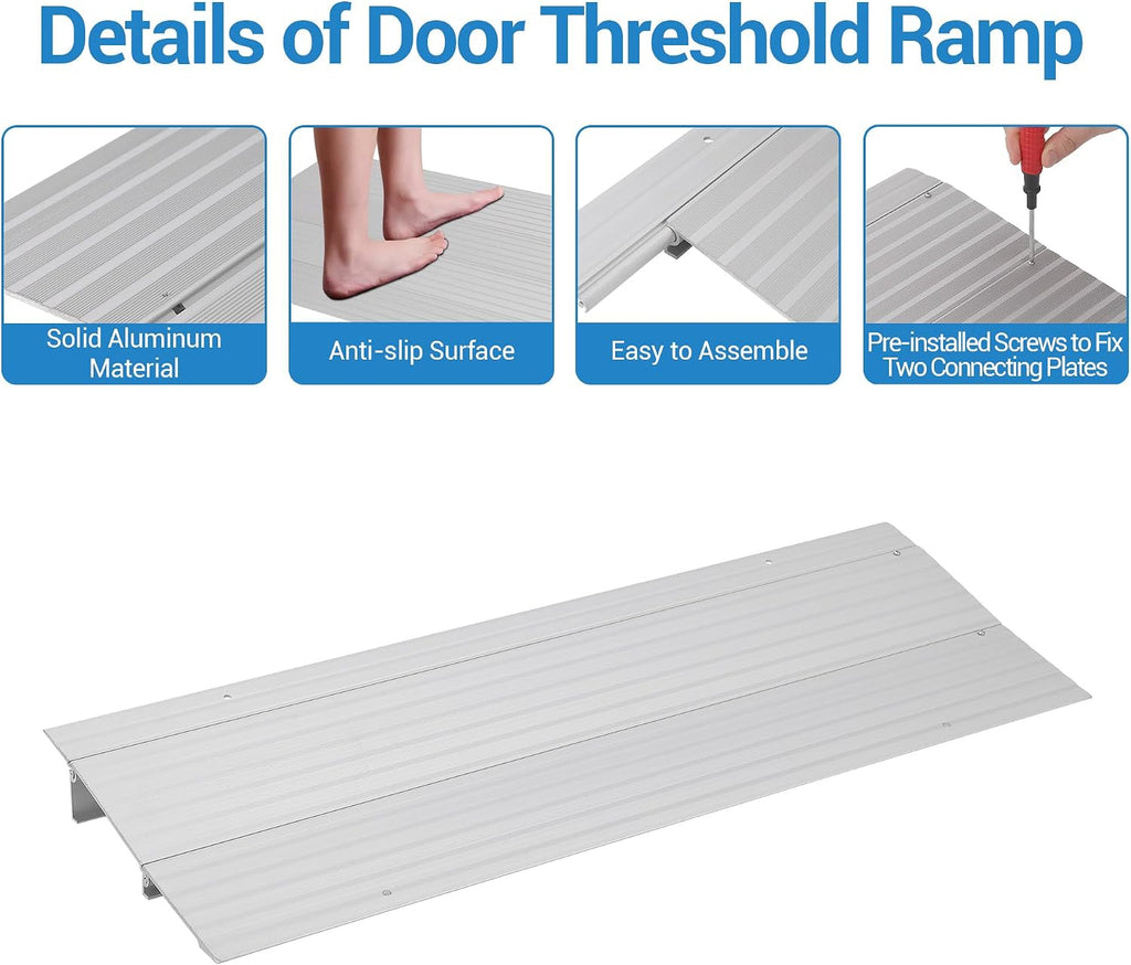 3' Rise Door Threshold Ramp,Aluminum Alloy Entry Ramp for Wheelchair Scooters Power Chairs Walkers