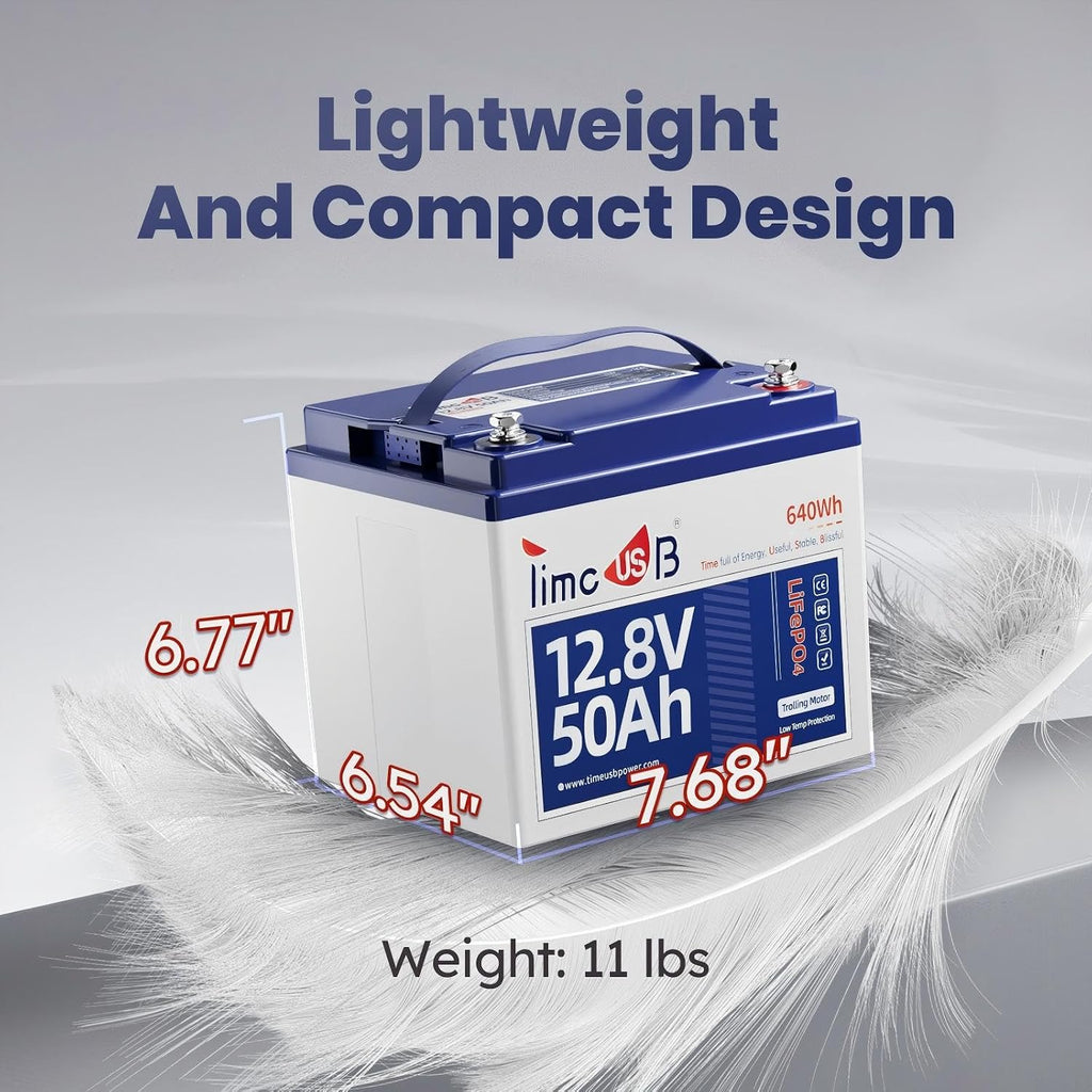 Timeusb 12V 50Ah Trolling Motor Lithium LiFePO4 Battery with Low-temp Protection, Grade A Cells Built-in 50A BMS, 15000+ Deep Cycle Marine Lithium Battery Perfect for Kayak, RV, Camping, Kayak
